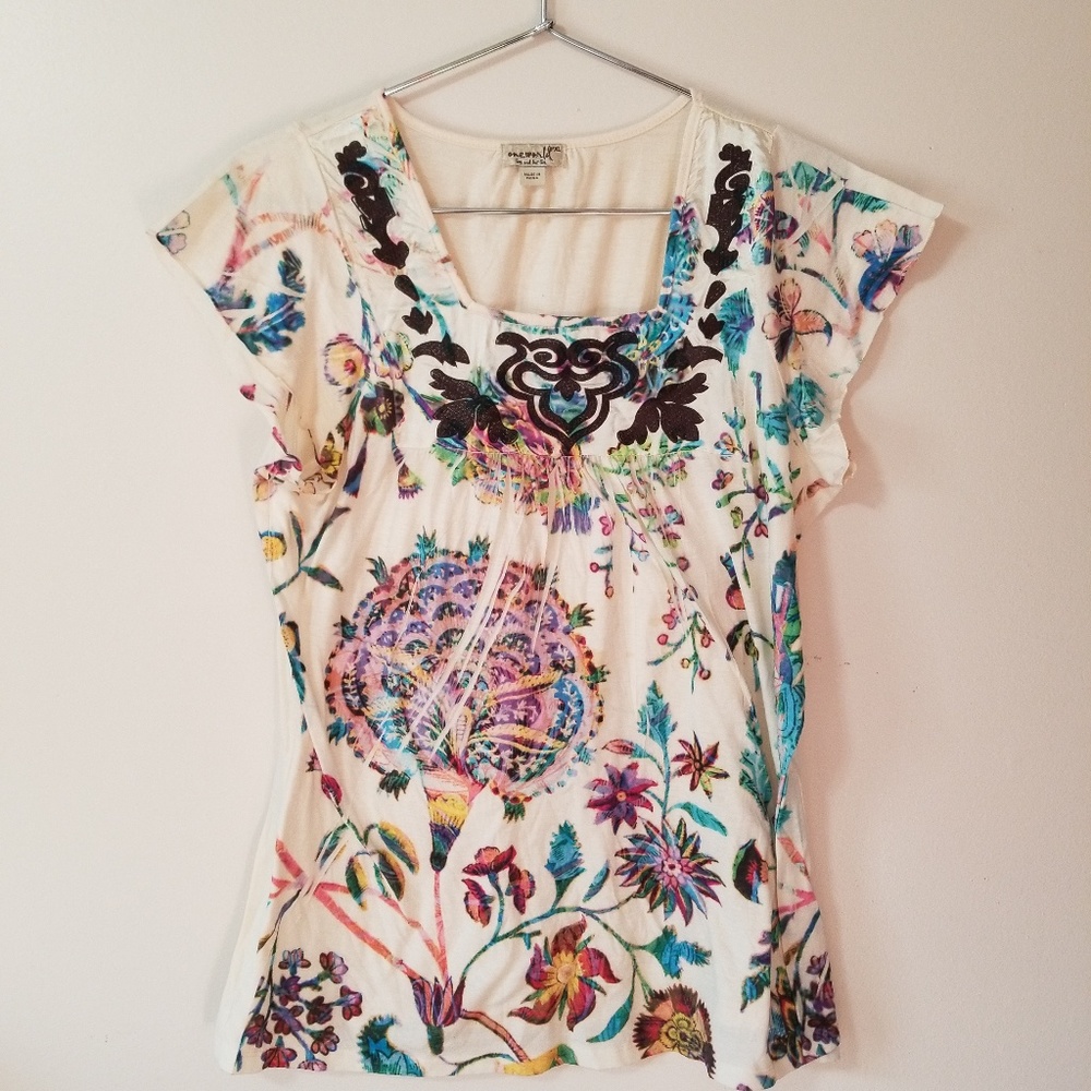 EMERALD crinkle applique shirt